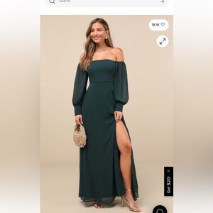 Lulu's Off-Shoulder Dark Green Maxi Dress